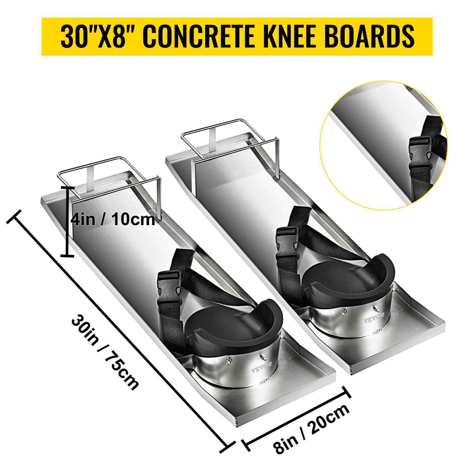 VEVOR Concrete Slider Knee Boards Pair Sliding Boards 30" x 8" Stainless w/ Pads 