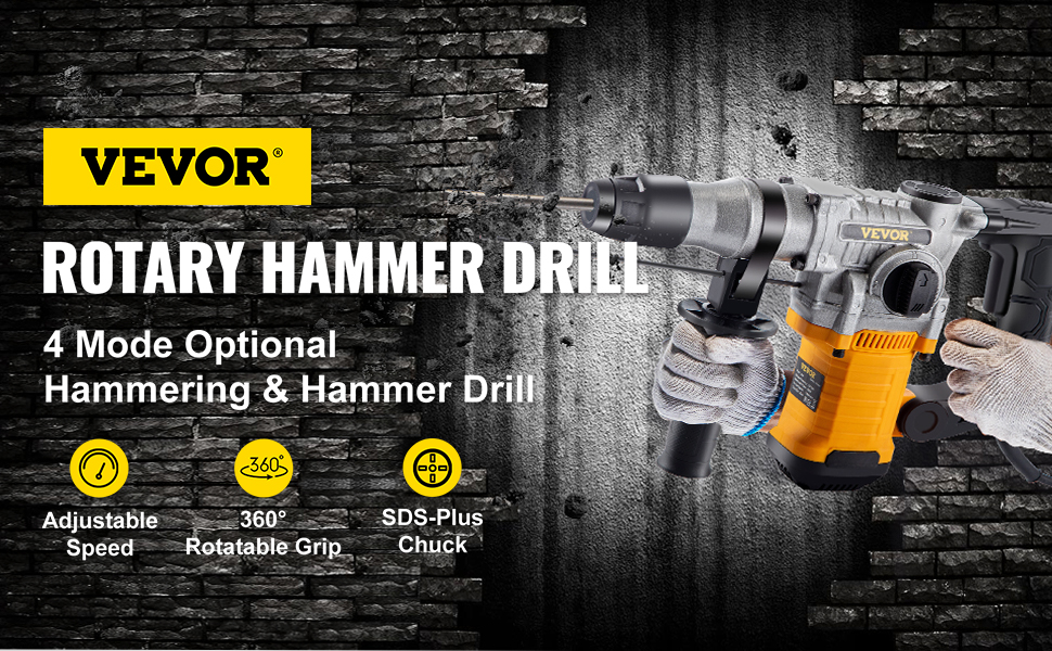 3-in-1 1800W Rotary Jackhammer Hammer Drill Commercial Grade Concrete Drill 