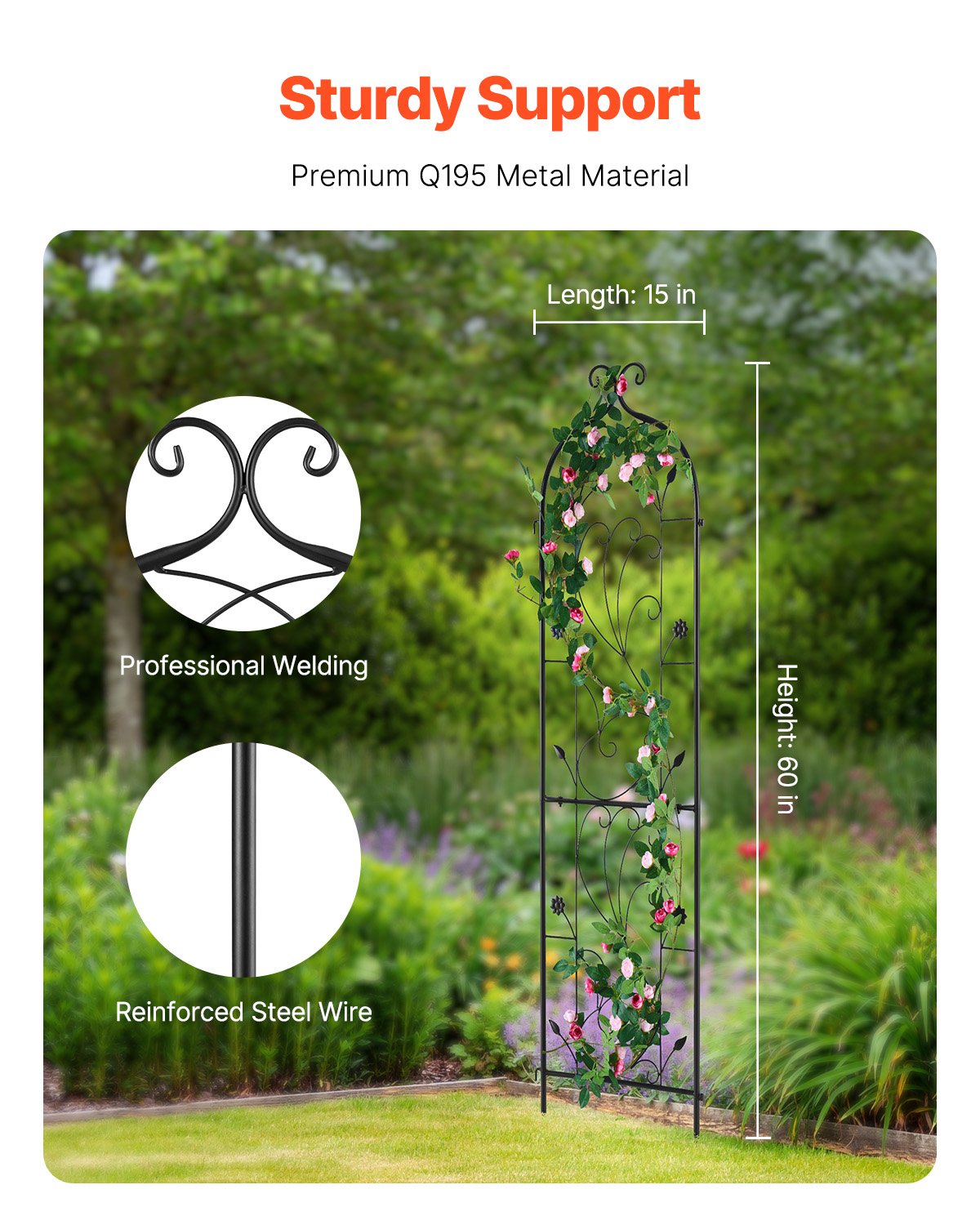 Metal Garden Trellis Climbing Plant Support 87x20/71x20/60x15" Rustproof 1/2/4pc - Picture 14 of 84
