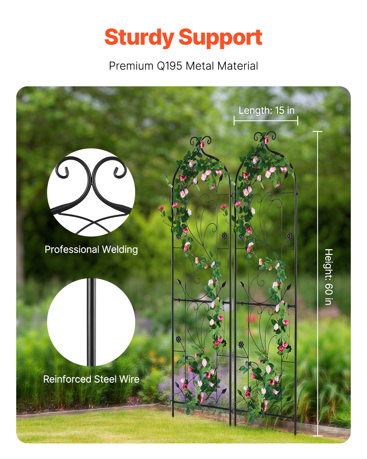 Metal Garden Trellis Climbing Plant Support 87x20/71x20/60x15" Rustproof 1/2/4pc - Picture 26 of 84
