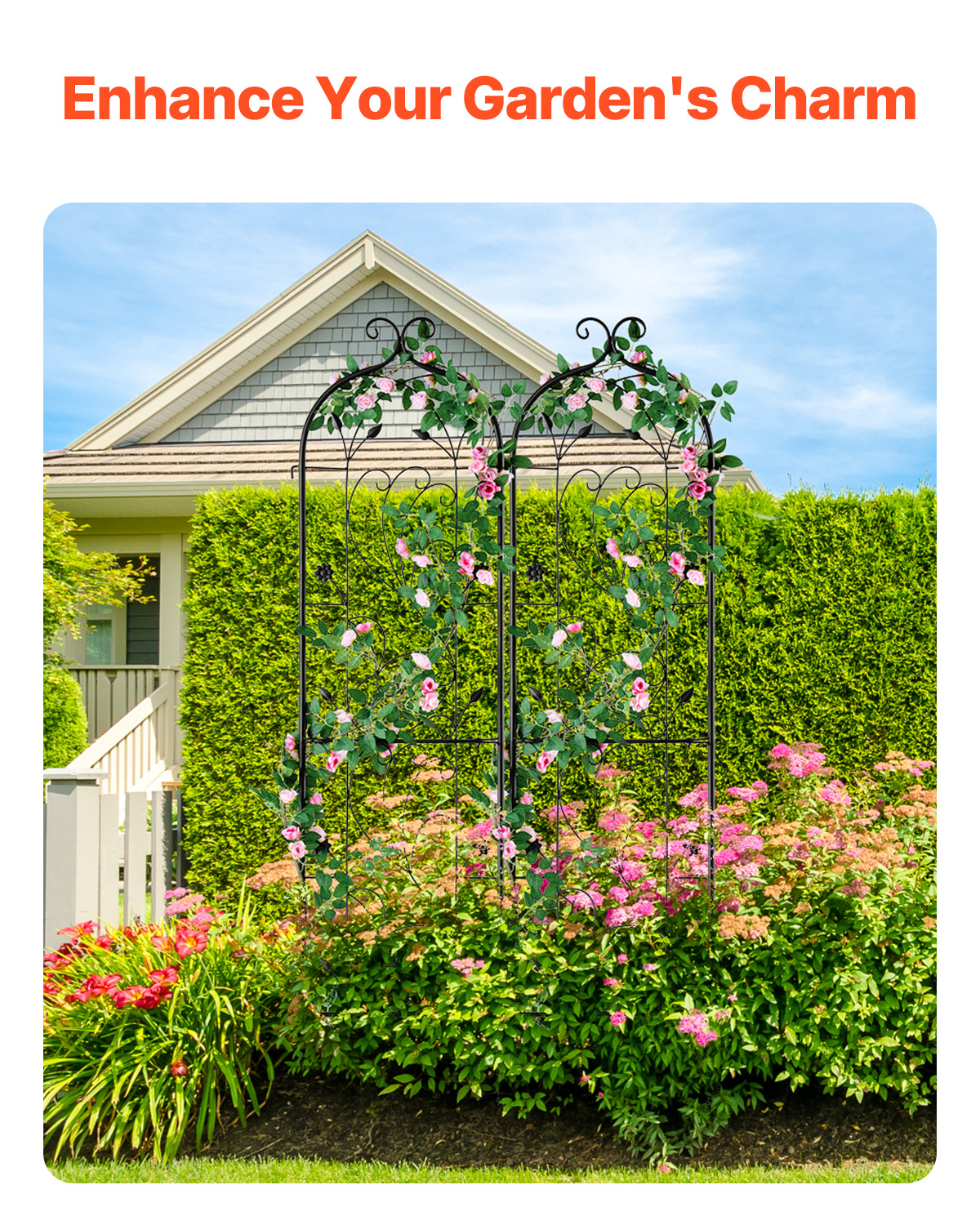 Metal Garden Trellis Climbing Plant Support 87x20/71x20/60x15" Rustproof 1/2/4pc - Picture 27 of 84