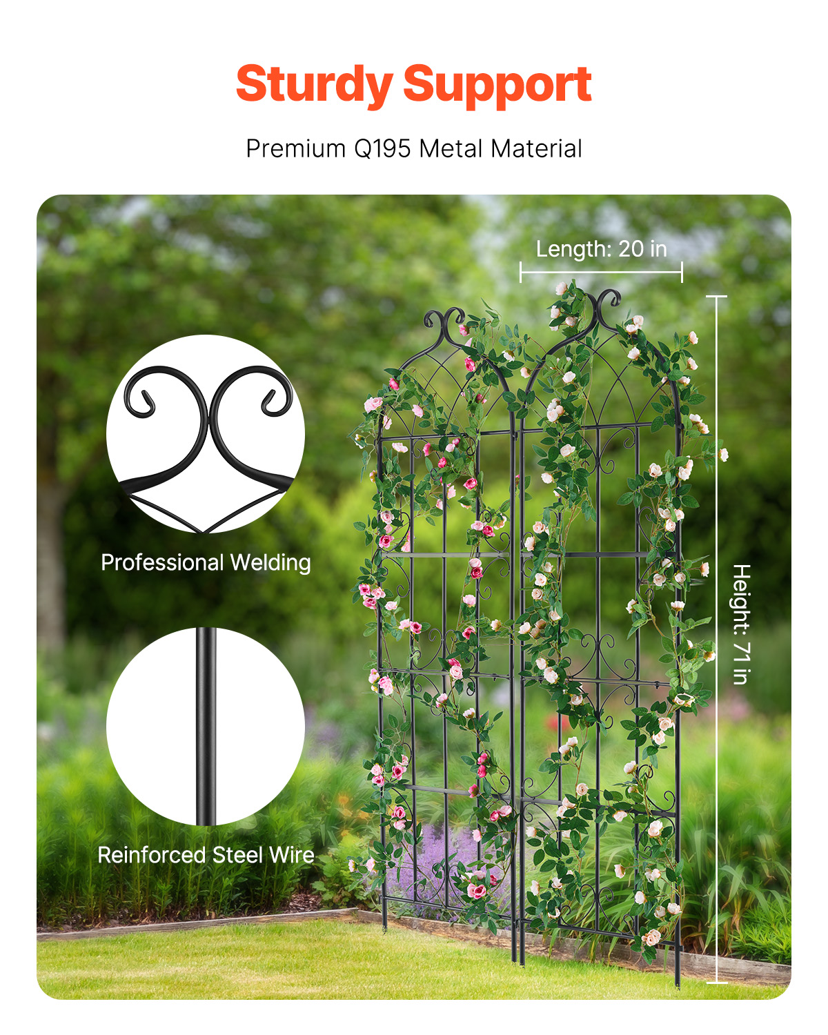 Metal Garden Trellis Climbing Plant Support 87x20/71x20/60x15" Rustproof 1/2/4pc - Picture 38 of 84