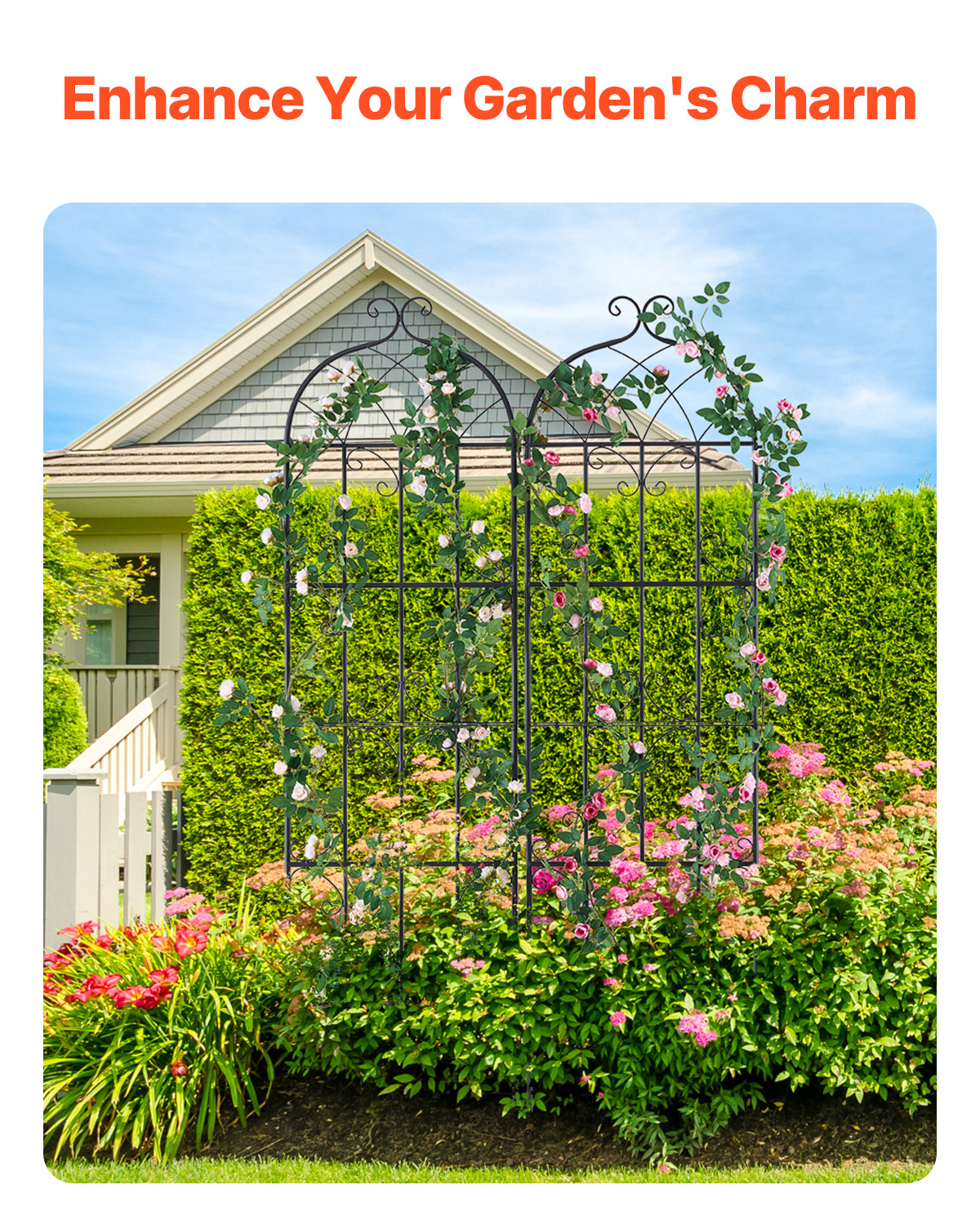 Metal Garden Trellis Climbing Plant Support 87x20/71x20/60x15" Rustproof 1/2/4pc - Picture 39 of 84