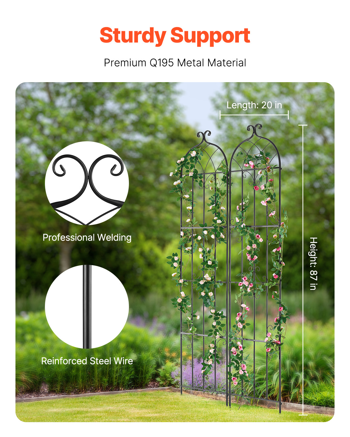 Metal Garden Trellis Climbing Plant Support 87x20/71x20/60x15" Rustproof 1/2/4pc - Picture 62 of 84
