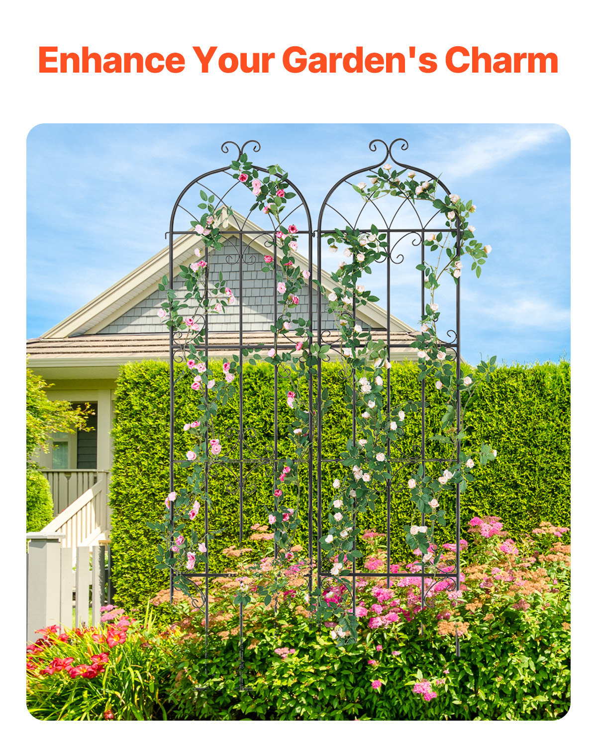 Metal Garden Trellis Climbing Plant Support 87x20/71x20/60x15" Rustproof 1/2/4pc - Picture 63 of 84