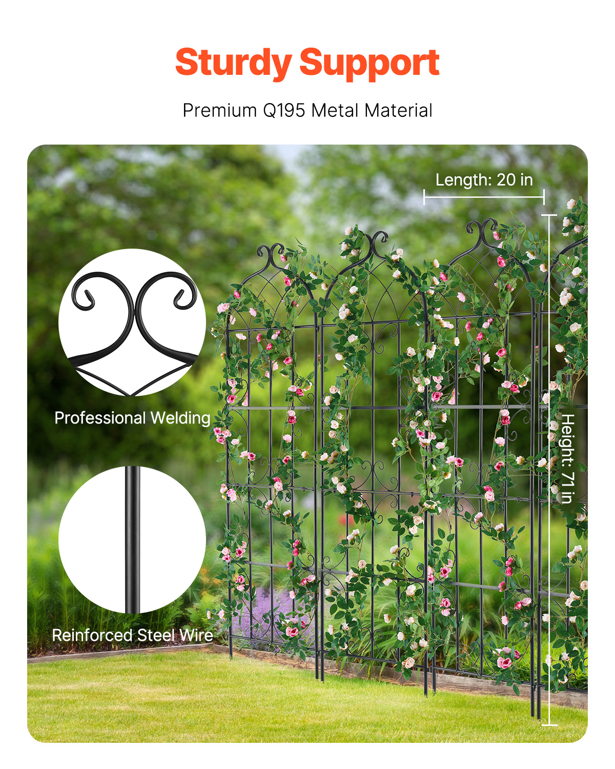 Metal Garden Trellis Climbing Plant Support 87x20/71x20/60x15" Rustproof 1/2/4pc - Picture 50 of 84