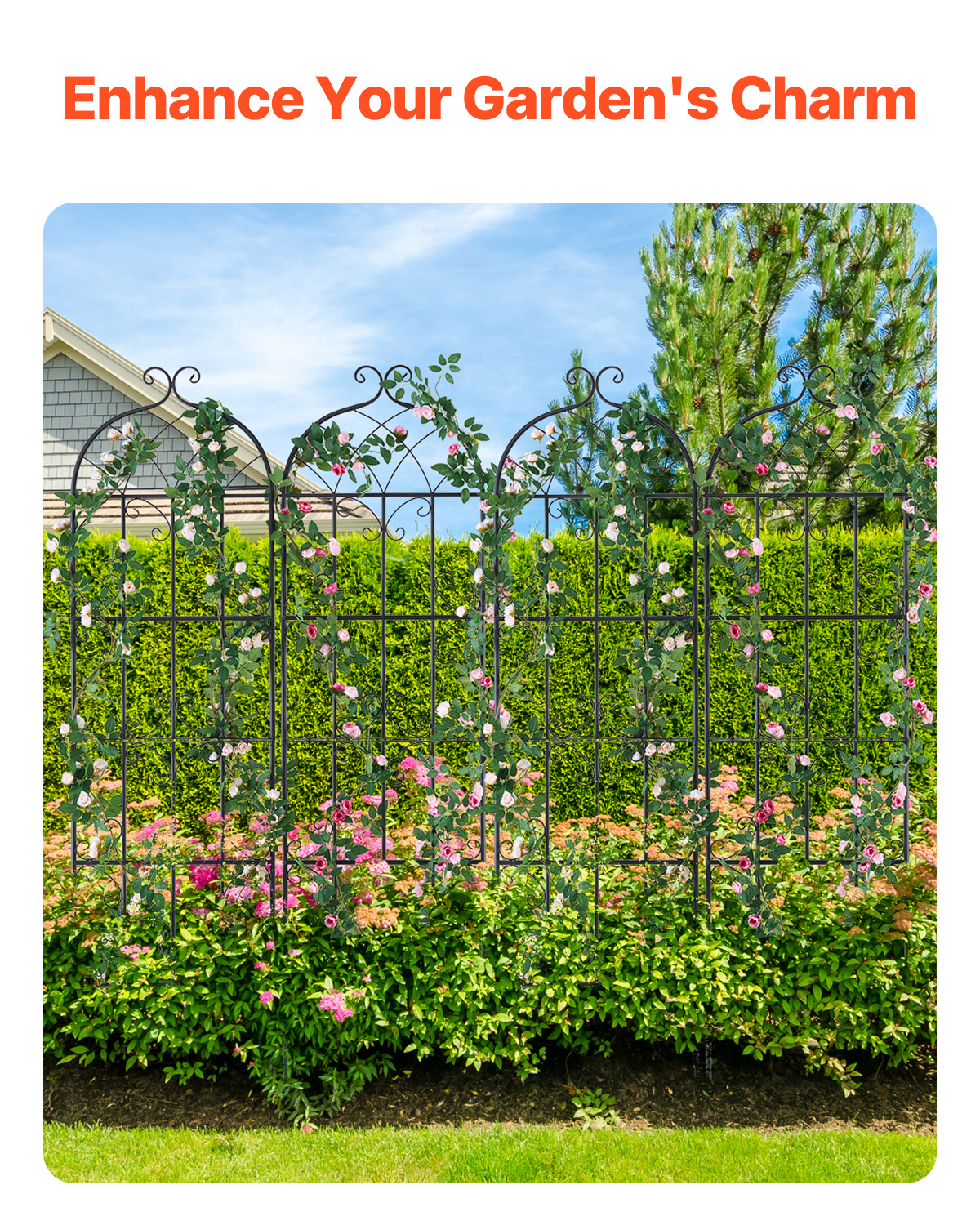 Metal Garden Trellis Climbing Plant Support 87x20/71x20/60x15" Rustproof 1/2/4pc - Picture 51 of 84