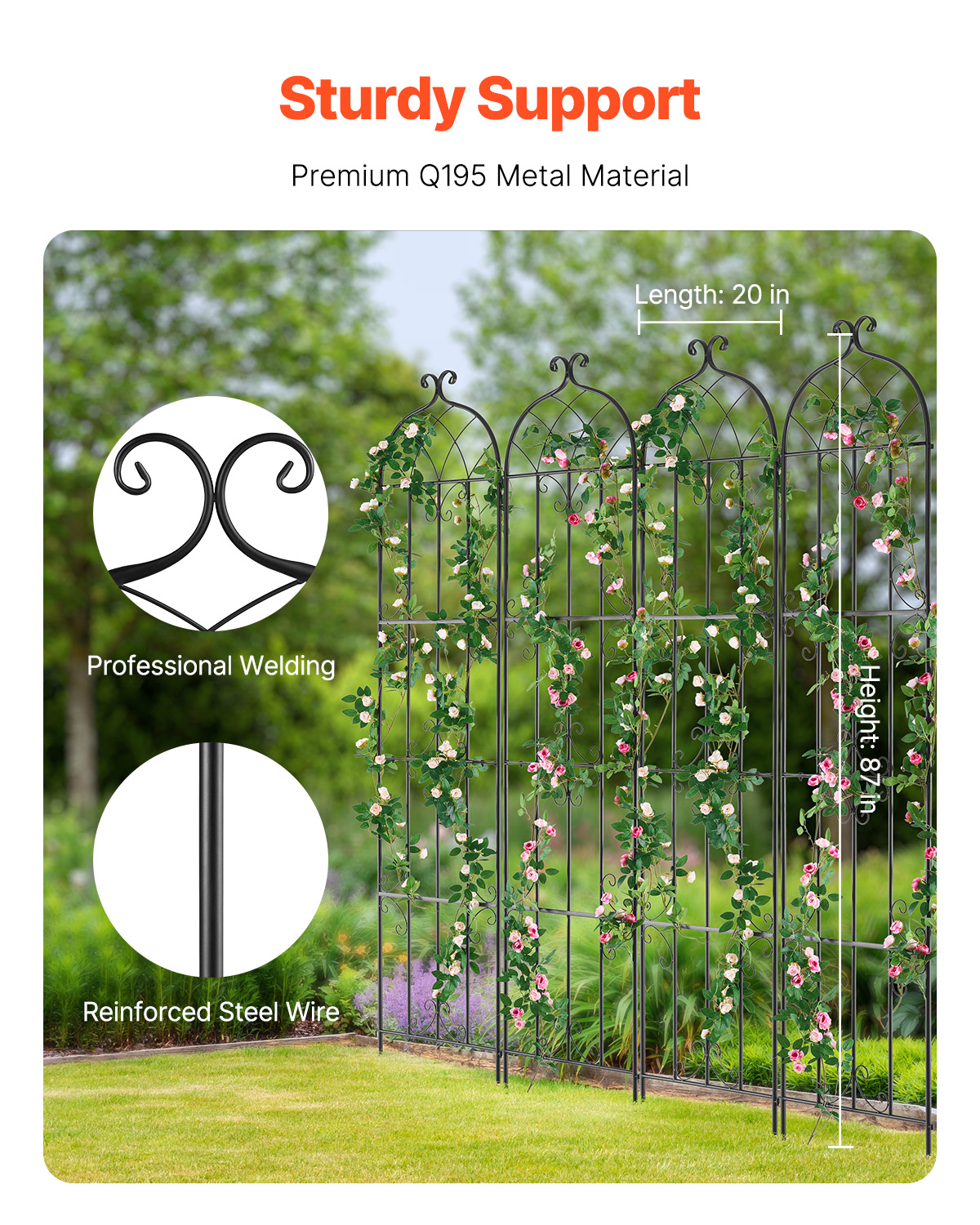 Metal Garden Trellis Climbing Plant Support 87x20/71x20/60x15" Rustproof 1/2/4pc - Picture 74 of 84