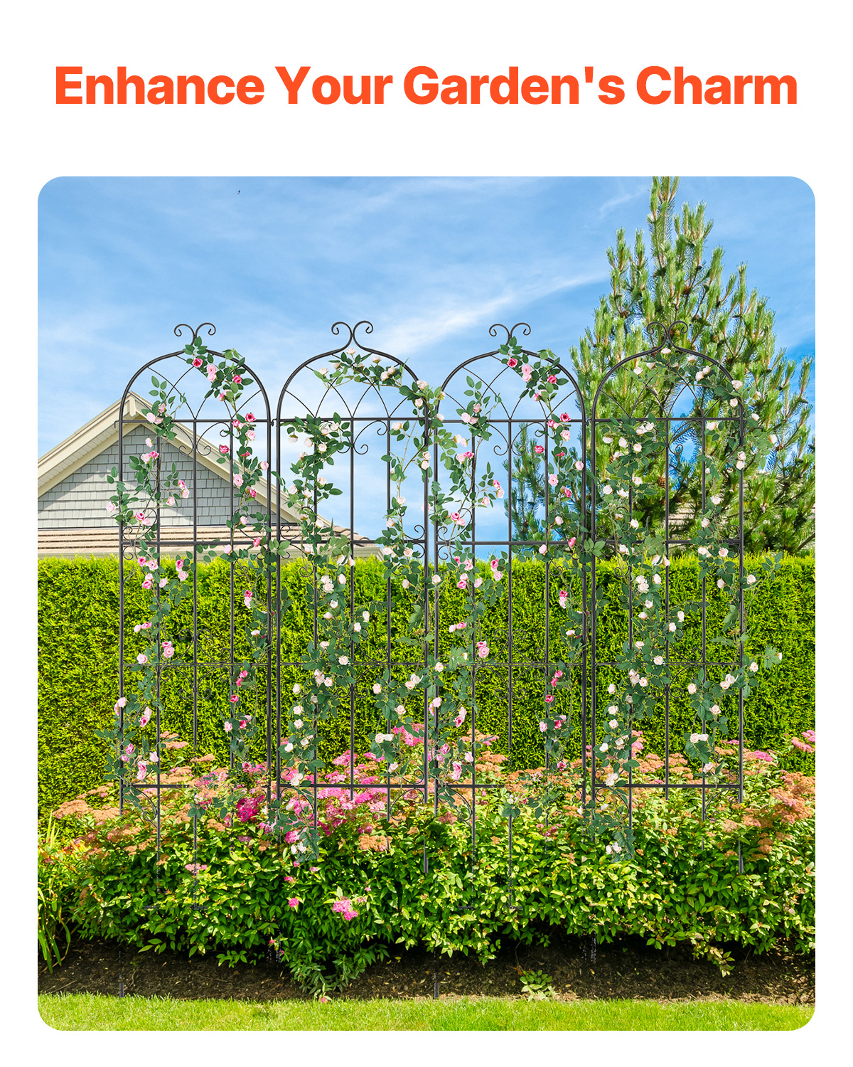 Metal Garden Trellis Climbing Plant Support 87x20/71x20/60x15" Rustproof 1/2/4pc - Picture 75 of 84