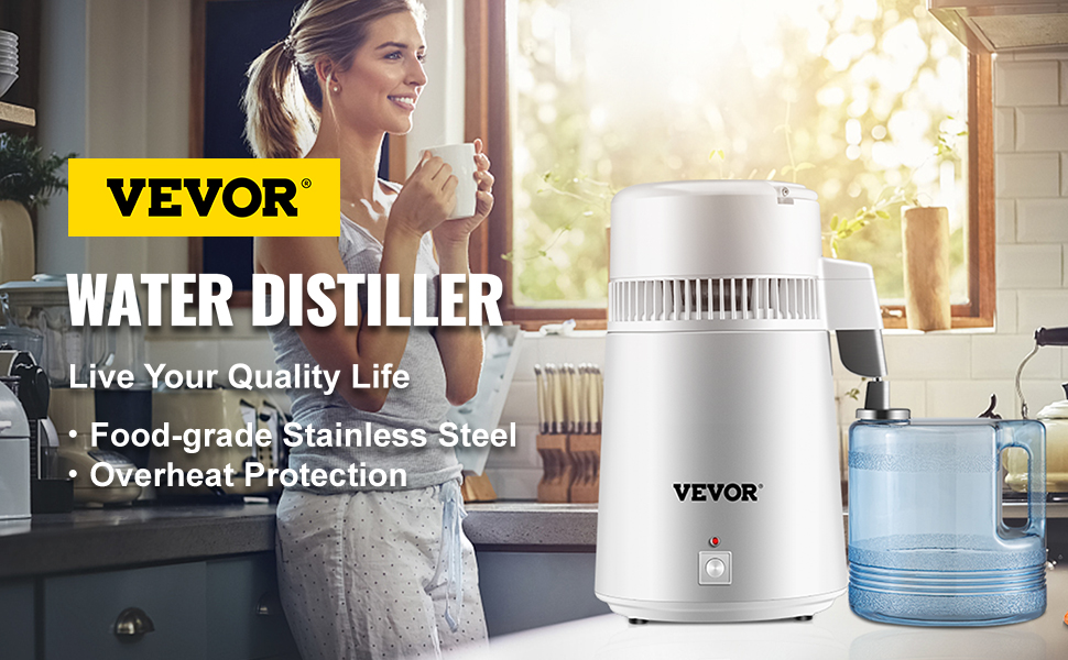 VEVOR 4 L Distillateur d'Eau Purificateur d'Eau 750 W Médical Laboratoire