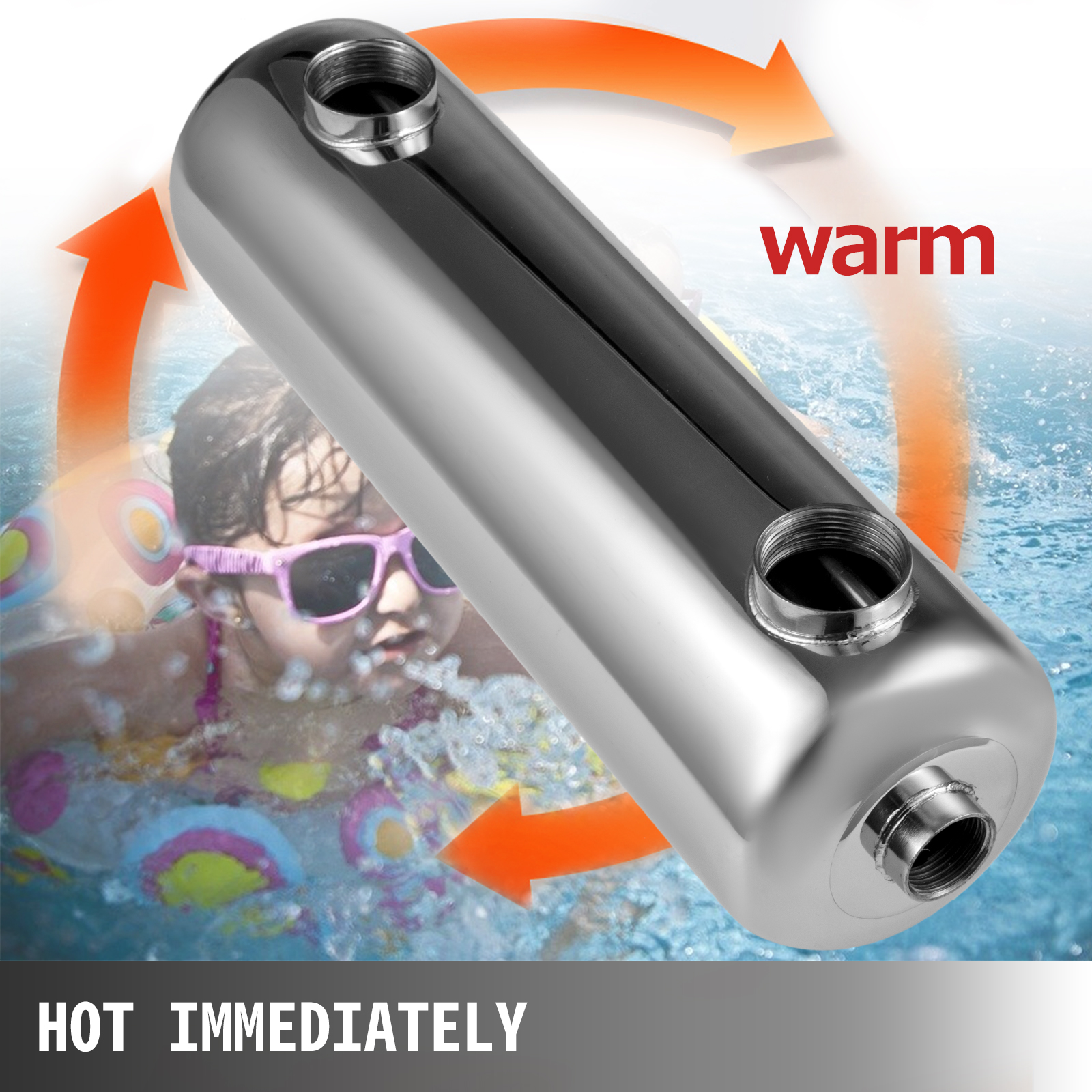 Vevor Pool Heat Exchanger Tubeshell Heat Exchanger 200k Same Side 1"+1