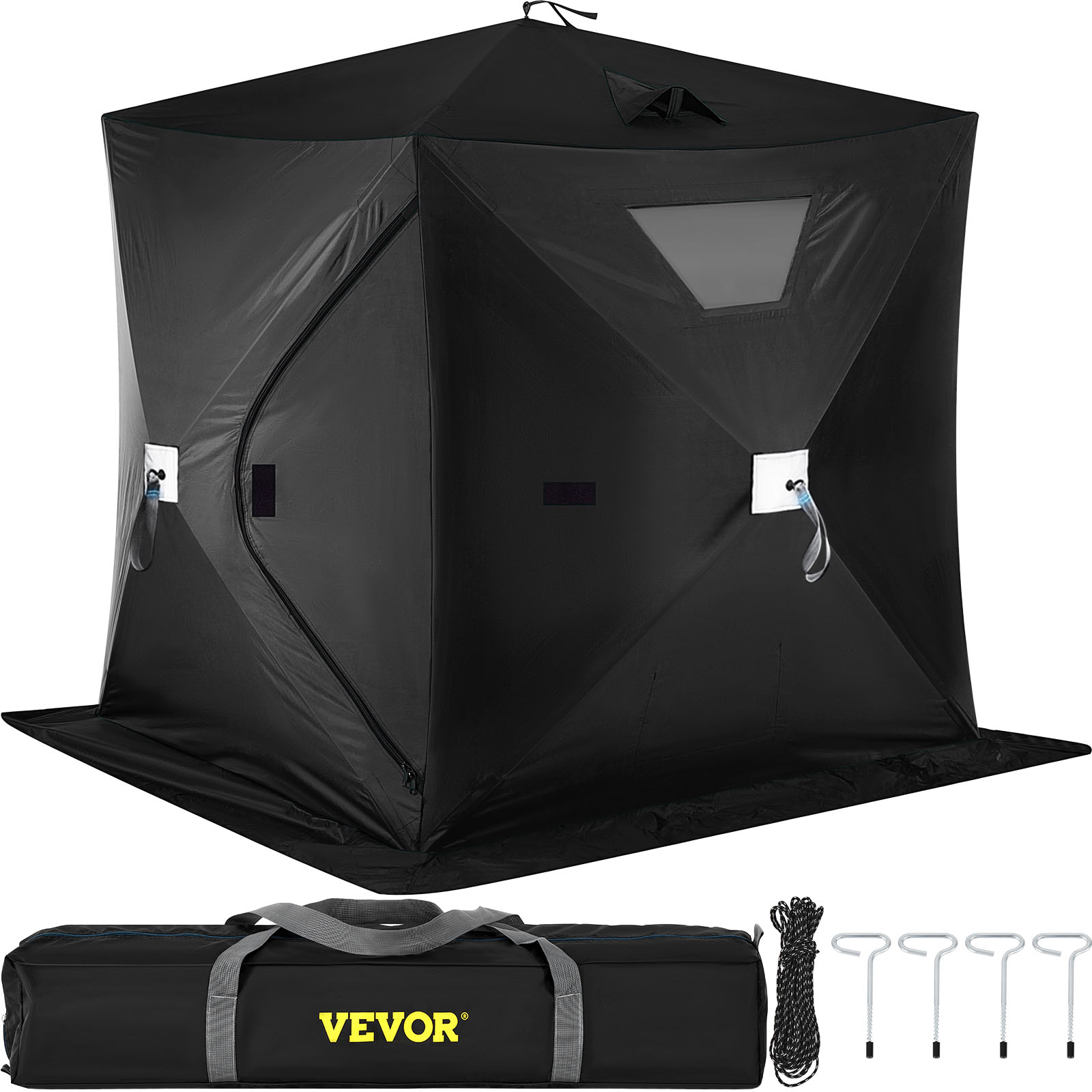 Vevorbrand Ice Fishing Shelter Tent, 2 Person 300 D Oxford Fabric Portable, Strong Waterproof for Outdoor Fishing, 148 x 148 x 168 cm, Black