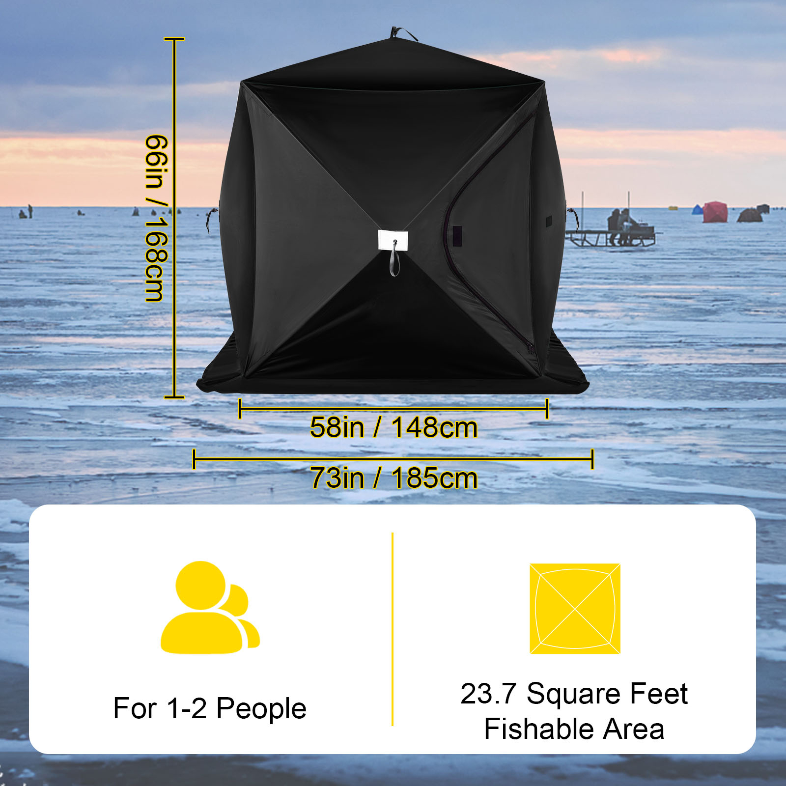 VEVOR 2-3 Person Ice Fishing Shelter, Pop-Up Portable Insulated Ice Fishing  Tent, Waterproof Oxford Fabric