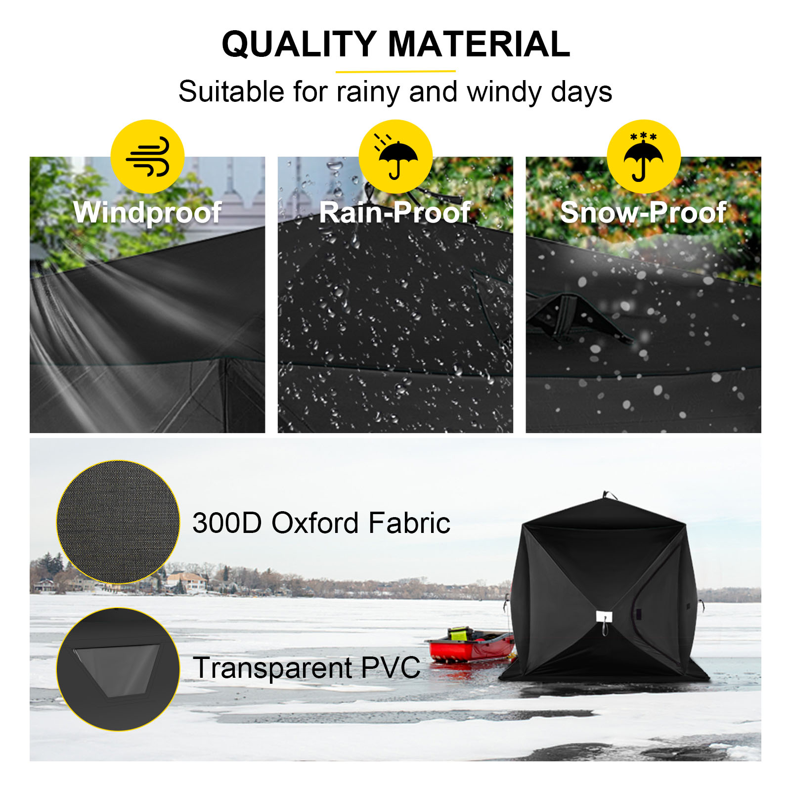 VEVOR 2-3 Person Ice Fishing Shelter Tent, 300D Oxford Fabric Portable Ice  Shelter with Pop-up Pull Design, Strong Waterproof and Windproof Ice Fish  Shelter for Outdoor Fishing, Black