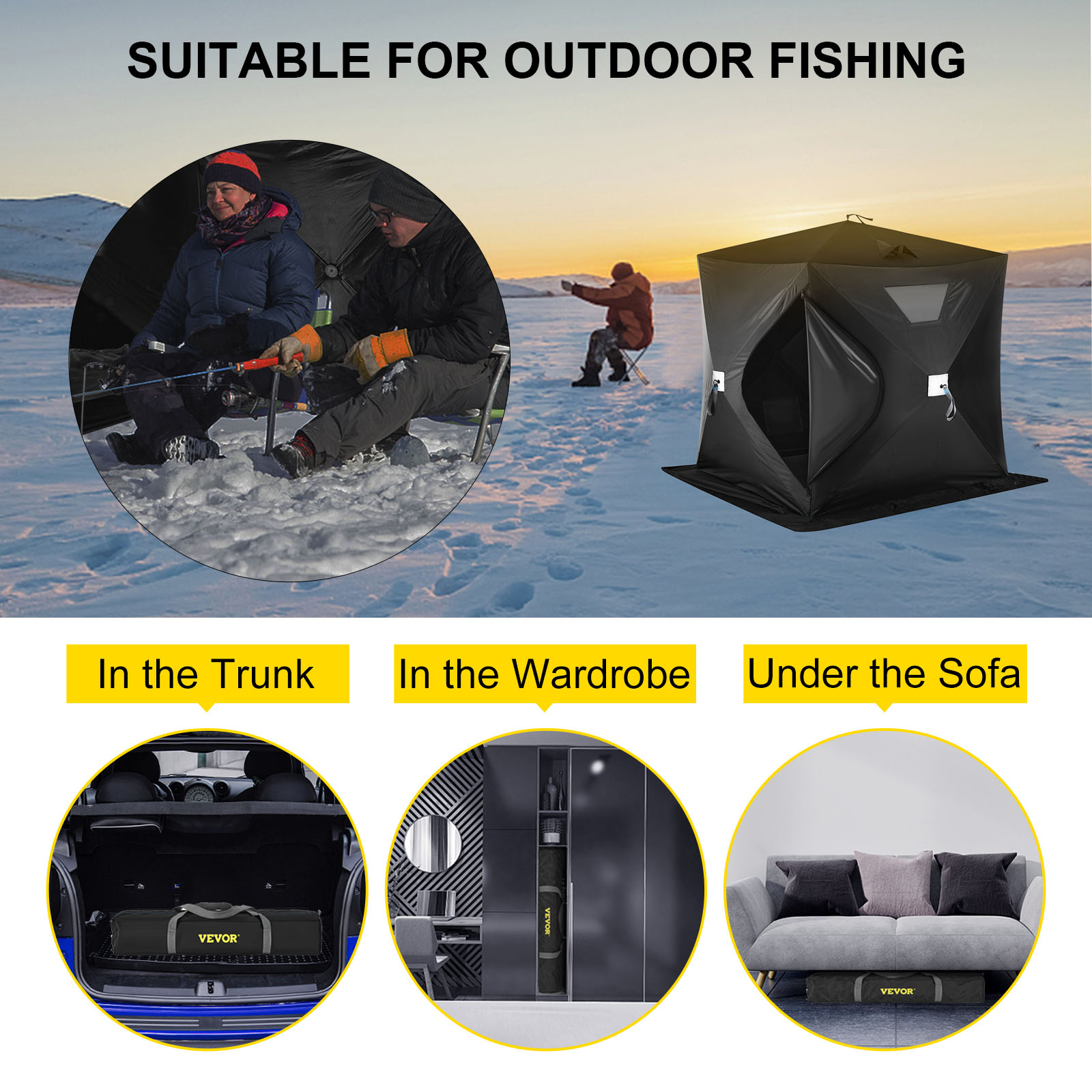 VEVOR 2-3 Person Ice Fishing Shelter Tent, 300D Oxford Fabric