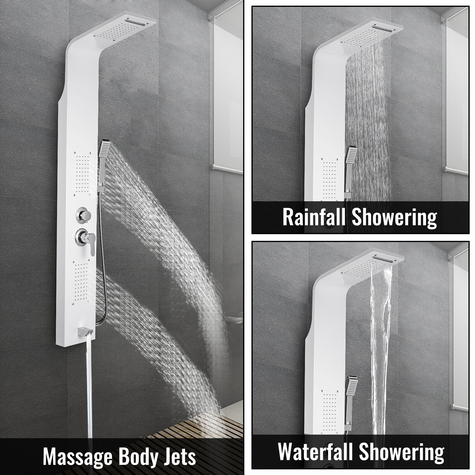 Details about   LED Shower Panel Tower Rain&Waterfall Massage Body System Tub Stainless Steel 