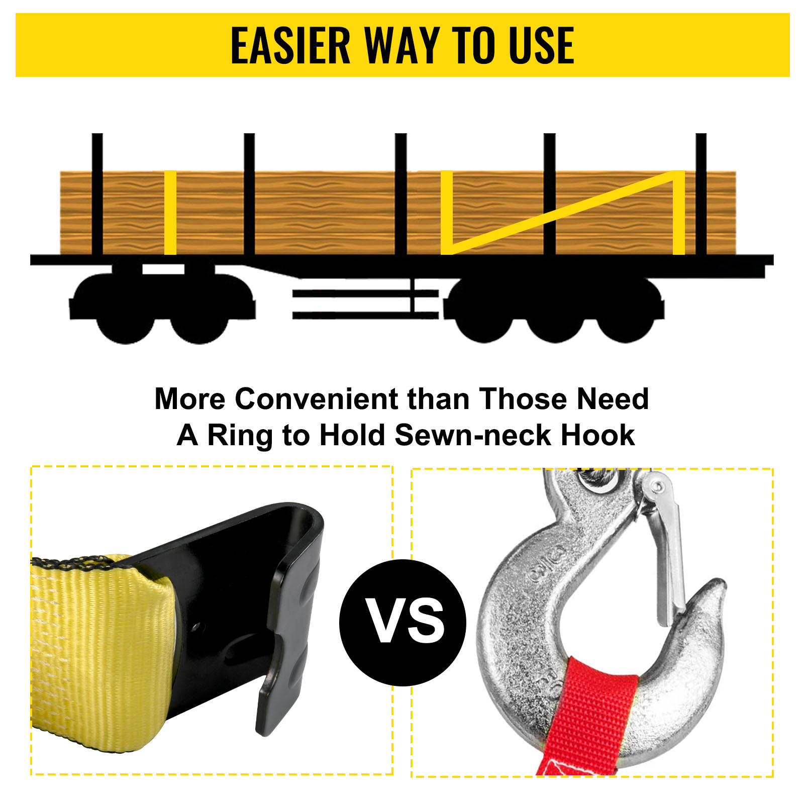VEVOR Truck Straps 4"x30' Winch Straps with a Flat Hook Flatbed Tie Downs 15400lbs Load Capacity Flatbed Strap Cargo Control for Flatbeds, Trucks, Trailers, Farms, Rescues, Tree Saver, Yellow(4 Pack)