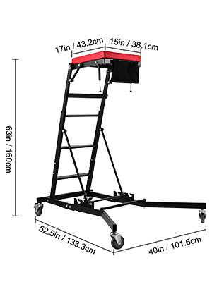 thumbnail image 2 of Foldable Topside Automotive Creeper – 400lb Capacity, Adjustable Height (46”-71”) With Leather Cushion 2 of 4