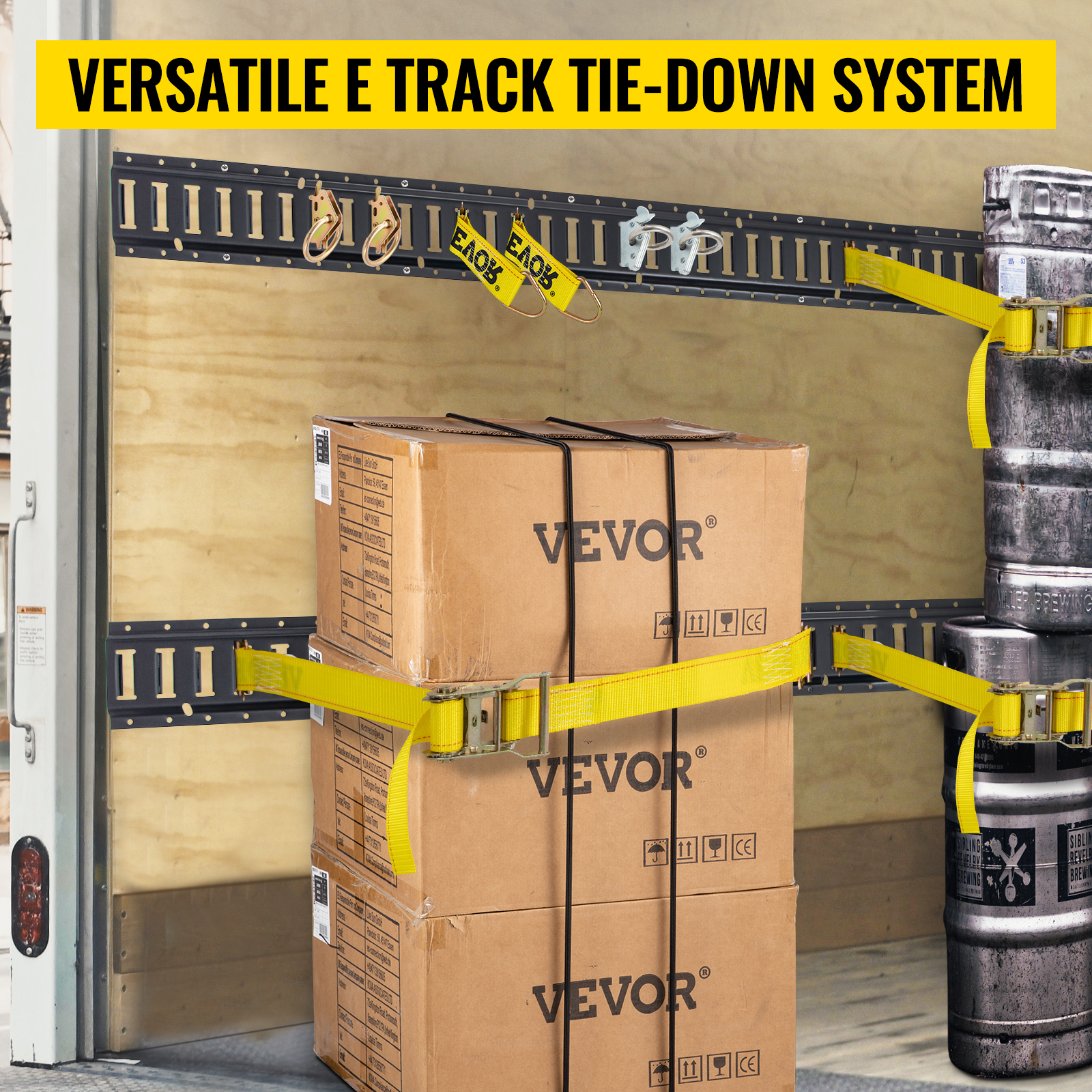 VEVOR E Track Tie-Down Rail Kit 18pcs 5ft E-Tracks Set Includes 4 Steel Rails & 2 Single Slot & 6 O Rings & 4 Tie-Offs W/D-Ring & 2 Ratchet Straps