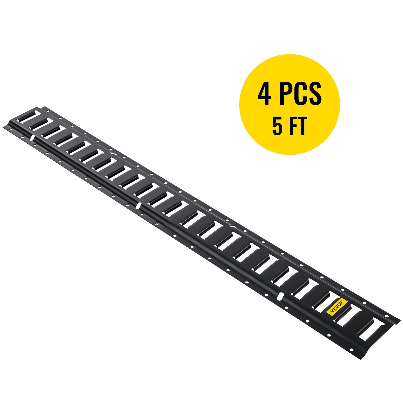 VEVOR E-Track Tie-Down Rail 4pcs 5-ft Steel Rails w/Standard 1x2.5 Slots Compatible with O and D Rings & Tie-Offs and Ratchet Straps & Hooked