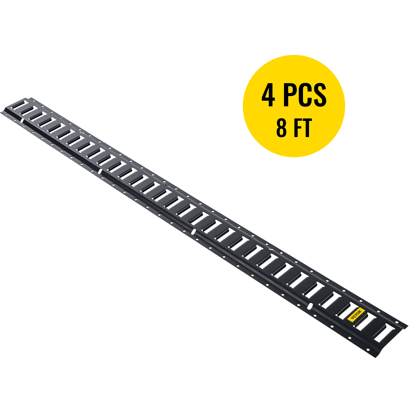 VEVOR E-Track Tie-Down Rail 4pcs 8-ft Steel Rails w/Standard 1x2.5 Slots Compatible with O and D Rings & Tie-Offs and Ratchet Straps & Hooked