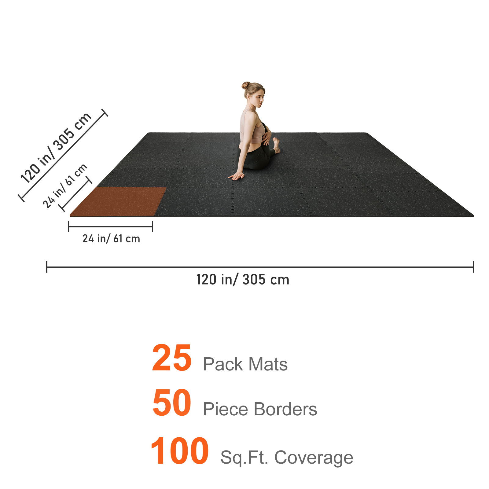 VEVOR 25 PCS 1/2 inch Thick Gym Floor Mats, 24" x 24" EVA Foam & Rubber ...