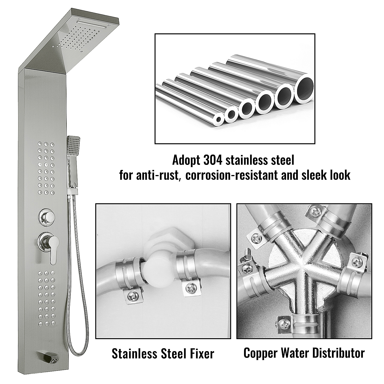 5 in 1 Shower Panel Tower Stainless Steel Multi-Function Faucet Regendusche 