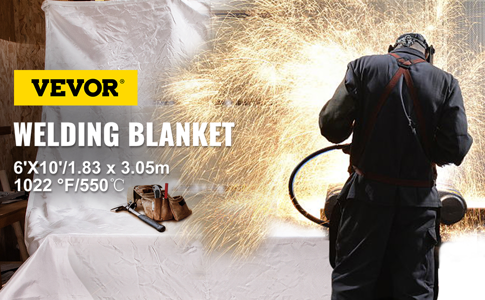 VEVOR 6 ft. x 10 ft. Welding Blanket Fiberglass Portable Fire Fireproof Mat Thermal Resistant Insulation with Carry Bag, Gold
