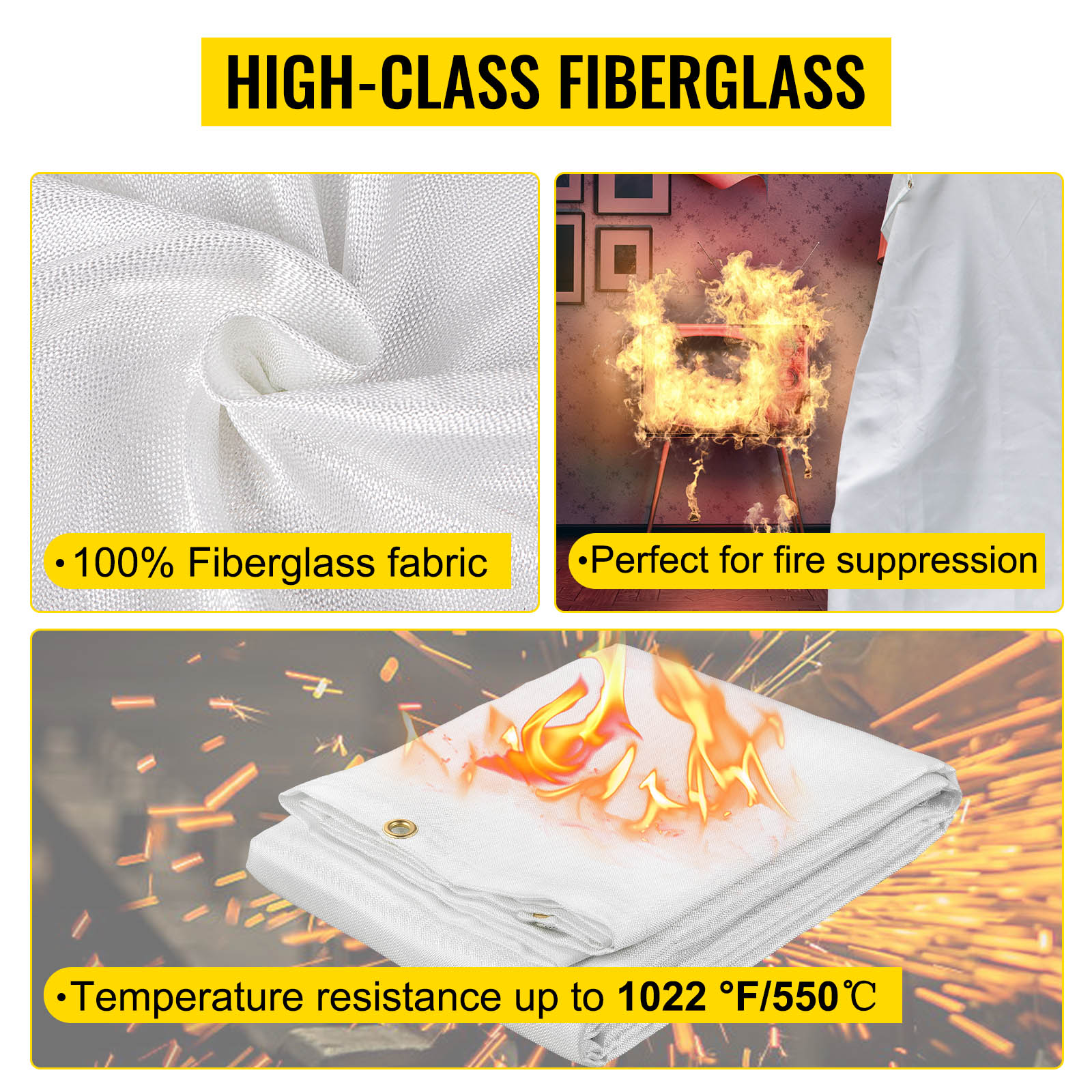 VEVOR Welding Blanket Fiberglass Blanket 10 x 10 ft Fire Retardant Blanket Black HT10X10HS00000001V0