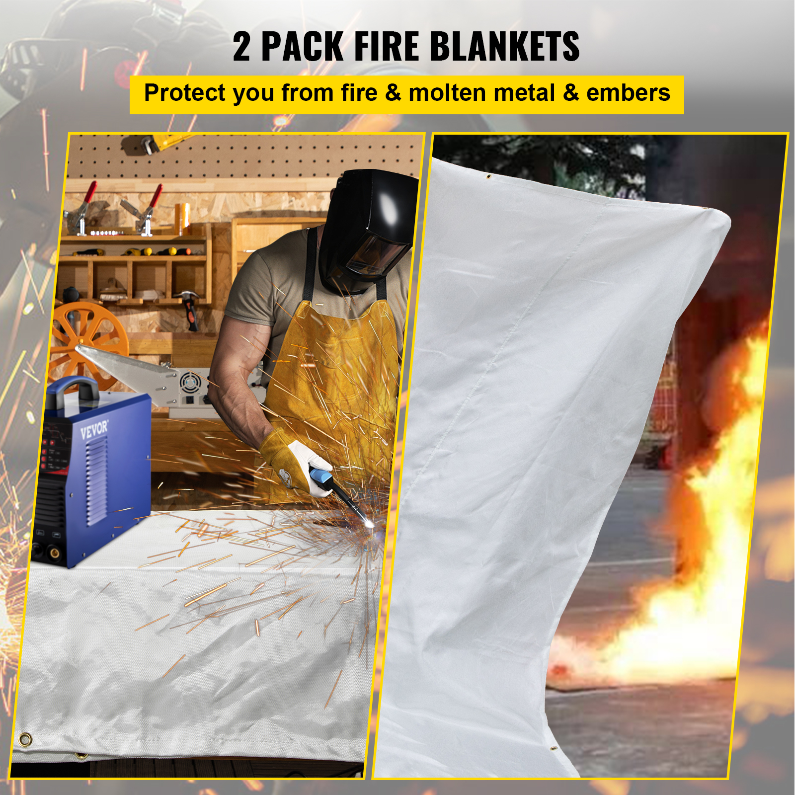 VEVOR Emergency Fire Blankets Fiberglass Welding Blanket 1/2 Pack Fire Blankets