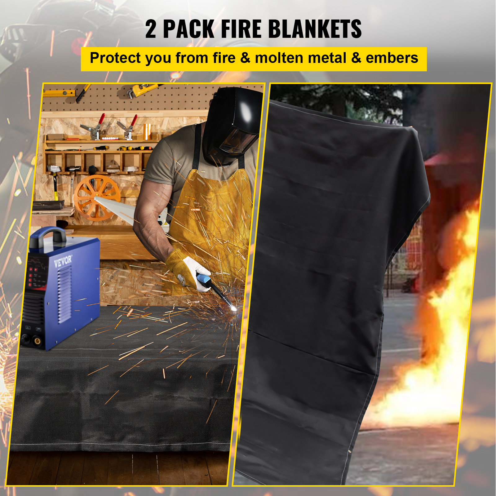 VEVOR Emergency Fire Blankets Fiberglass Welding Blanket 1/2 Pack Fire Blankets