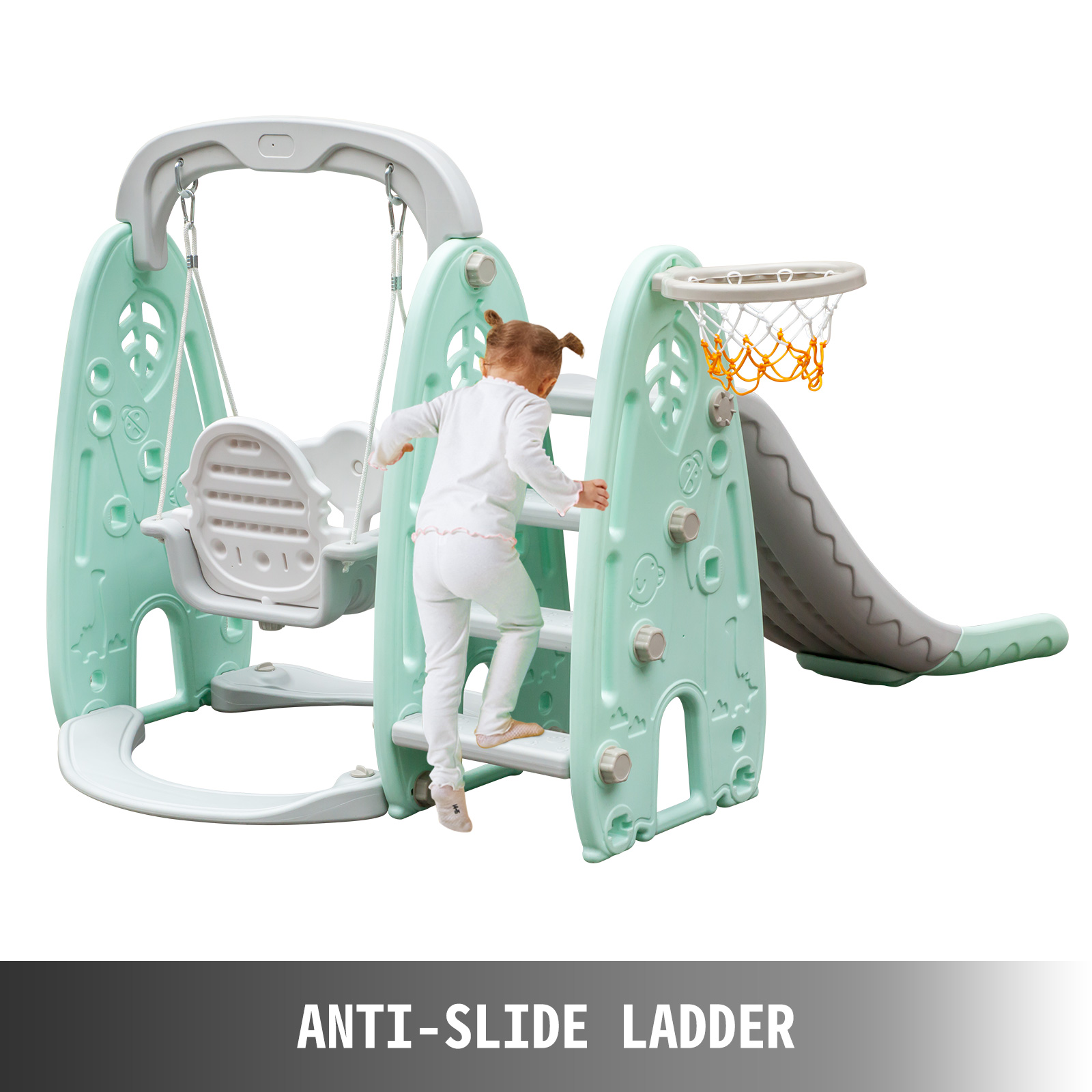 VEVOR Toddler Slide And Swing Set 4 In 1 Indoor Slide Fresh Green