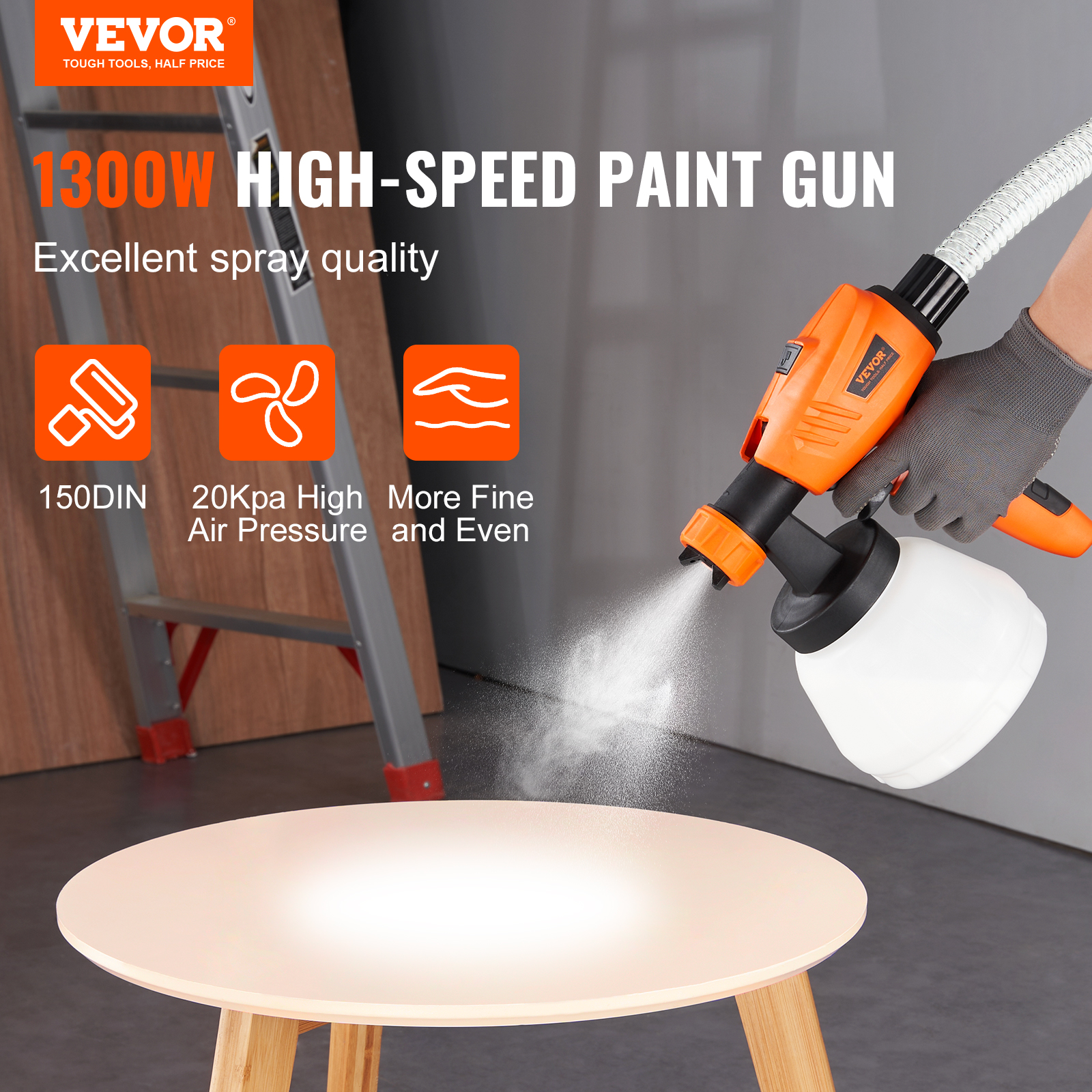 VEVOR Paint Sprayer HVLP Spray Gun 1300ml Container 3 Spray Patterns 4/5 Nozzles