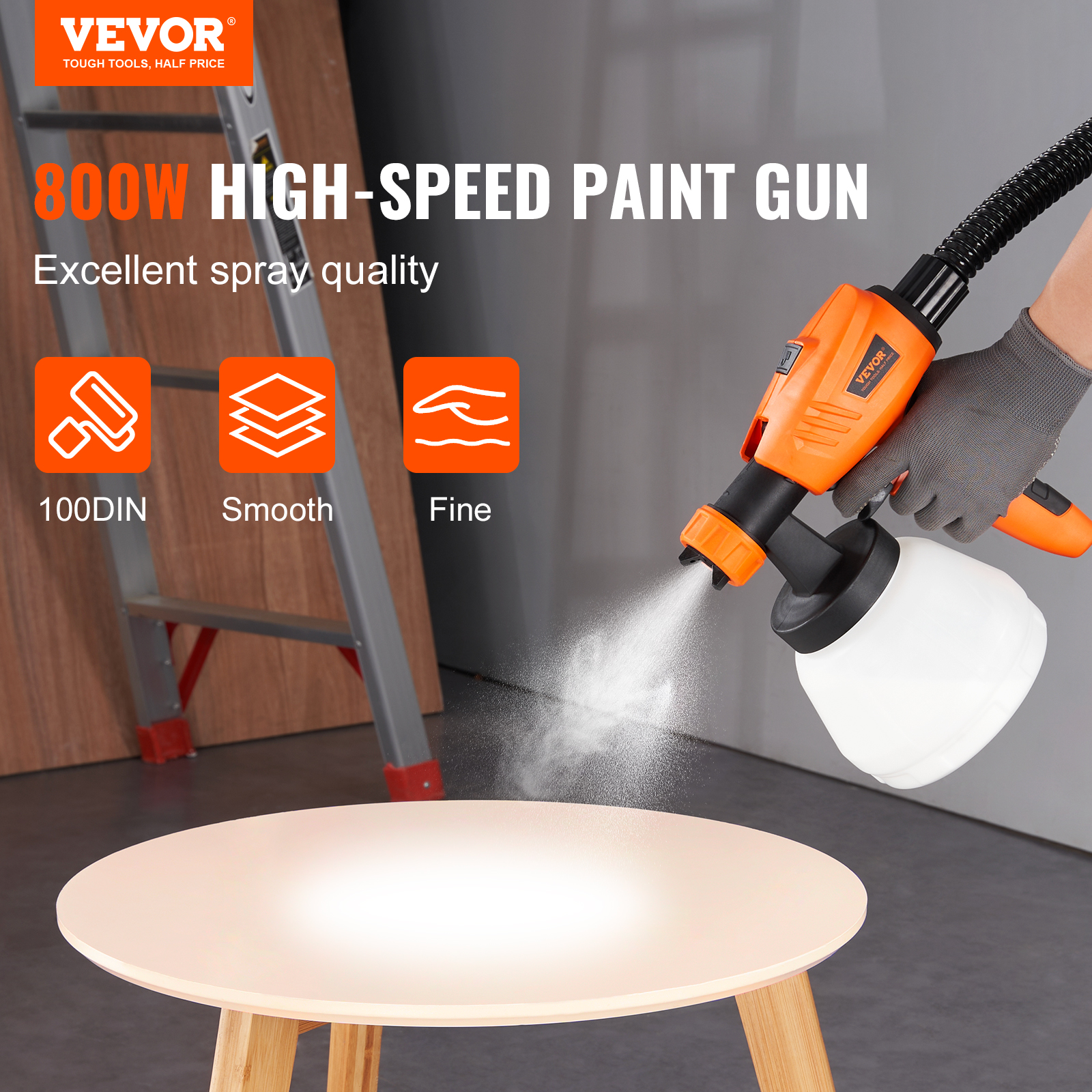 VEVOR Paint Sprayer HVLP Spray Gun 1300ml Container 3 Spray Patterns 4/5 Nozzles