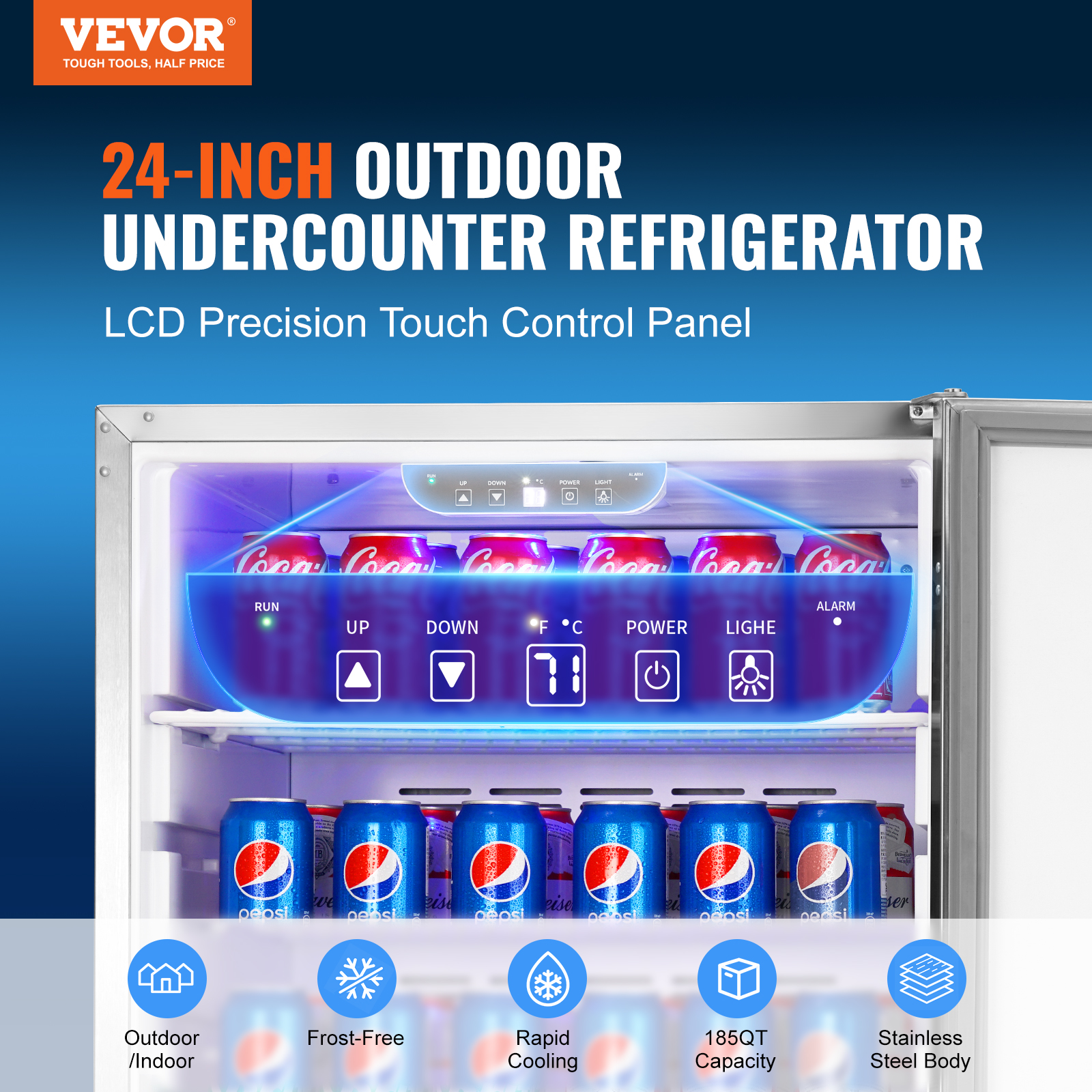 VEVOR 24" Built-in Beverage Refrigerator Fridge Cooler 185QT Beer Indoor/Outdoor