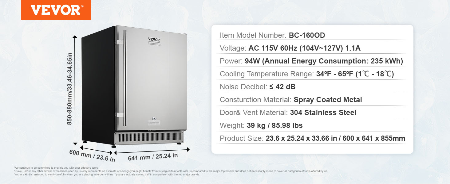 VEVOR 24 inch Undercounter Refrigerator 2 Drawer Refrigerator with Different Temperature 4.87 CU.FT Capacity Waterproof Indoor and Outdoor Under