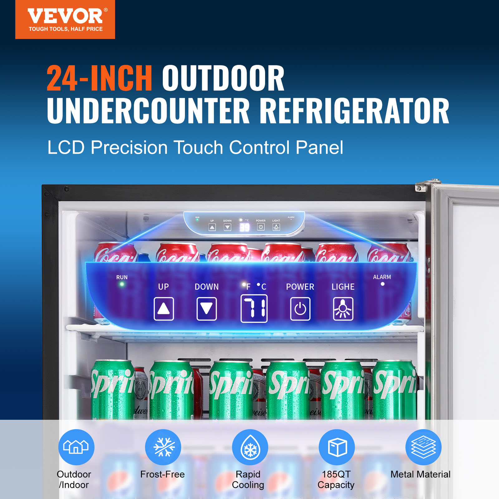 VEVOR 24" Built-in Beverage Refrigerator Fridge Cooler 185QT Beer Indoor/Outdoor