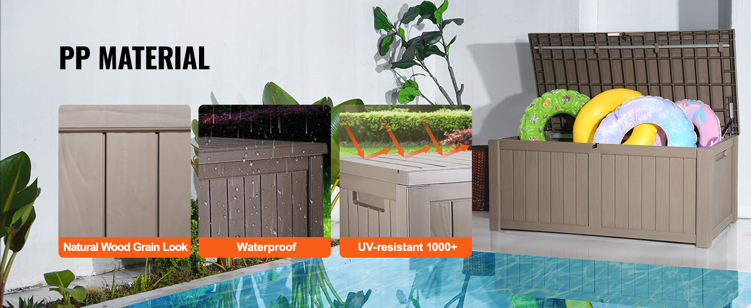 VEVOR 454L Auflagenbox PP Gerätebox 1430x675x605mm Aufbewahrungsbox Außenbereich 399kg Tragfähigkeit Gartenbox Kissenbox Ideal zum Aufbewahren von Sportgeräten Gartenwerkzeugen usw.