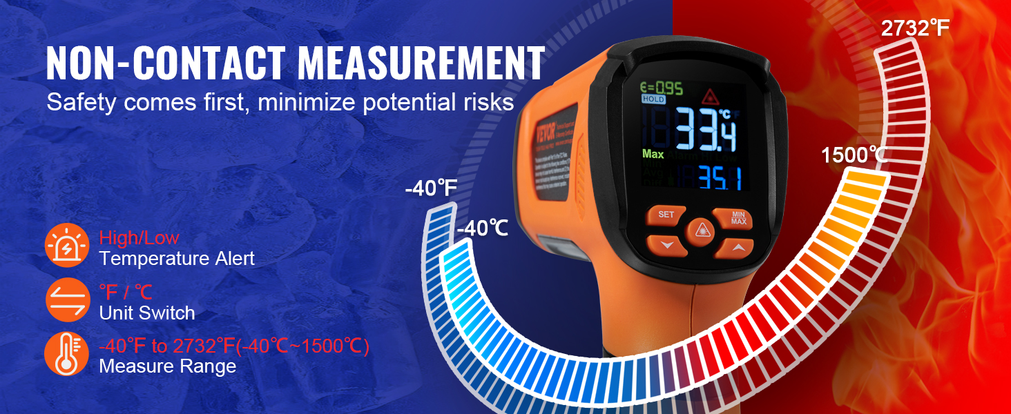 VEVOR Infrared Thermometer, -40~2732°F Dual Laser Temperature Gun