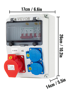 VEVOR Wall Power Distributor Distribution Board 16A 230V Schuko 400V CEE Socket