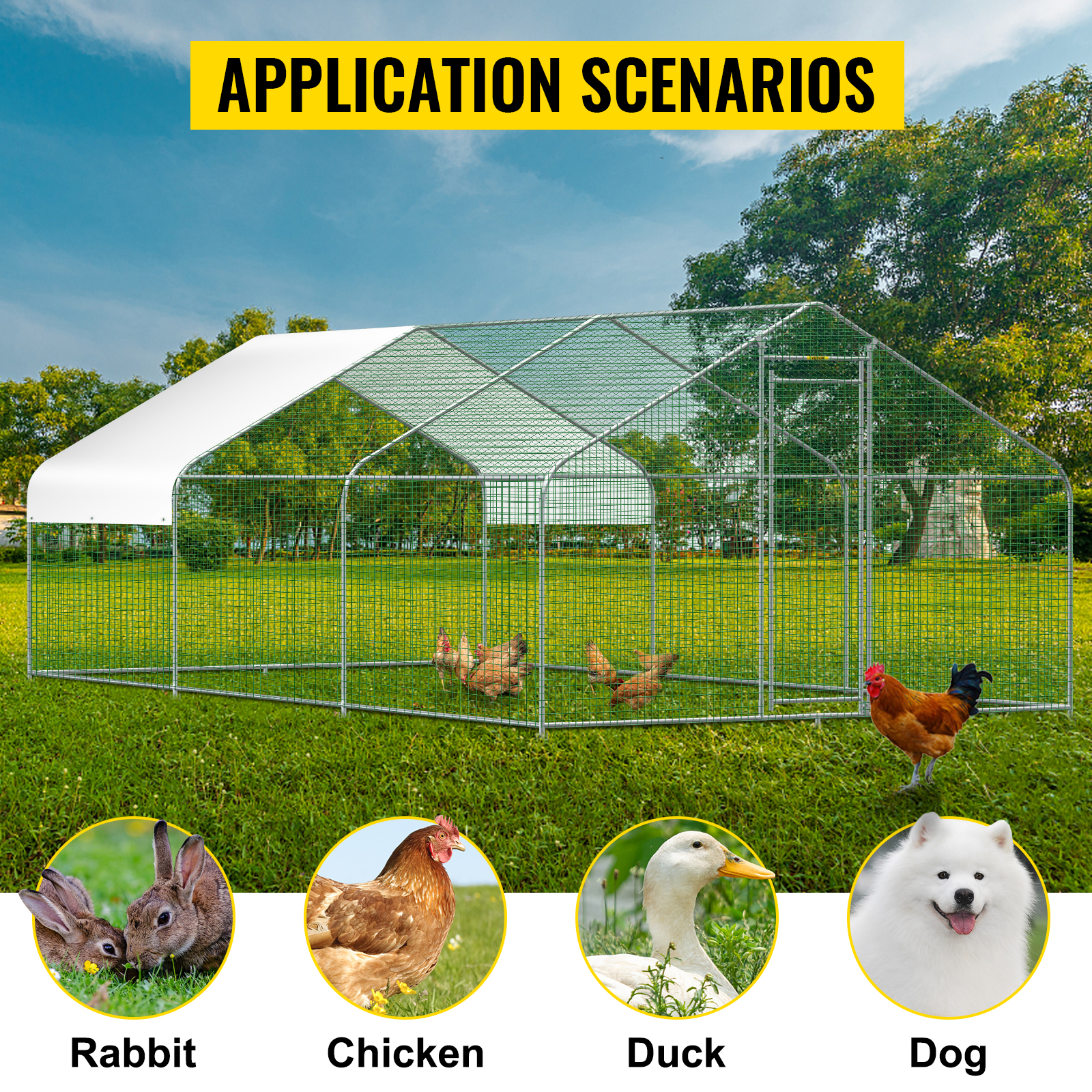 Gallinero de metal grande, para pollos al aire libre, conejos grandes,  patos, hábitat, jaula de aves de corral con cubierta impermeable para uso  en