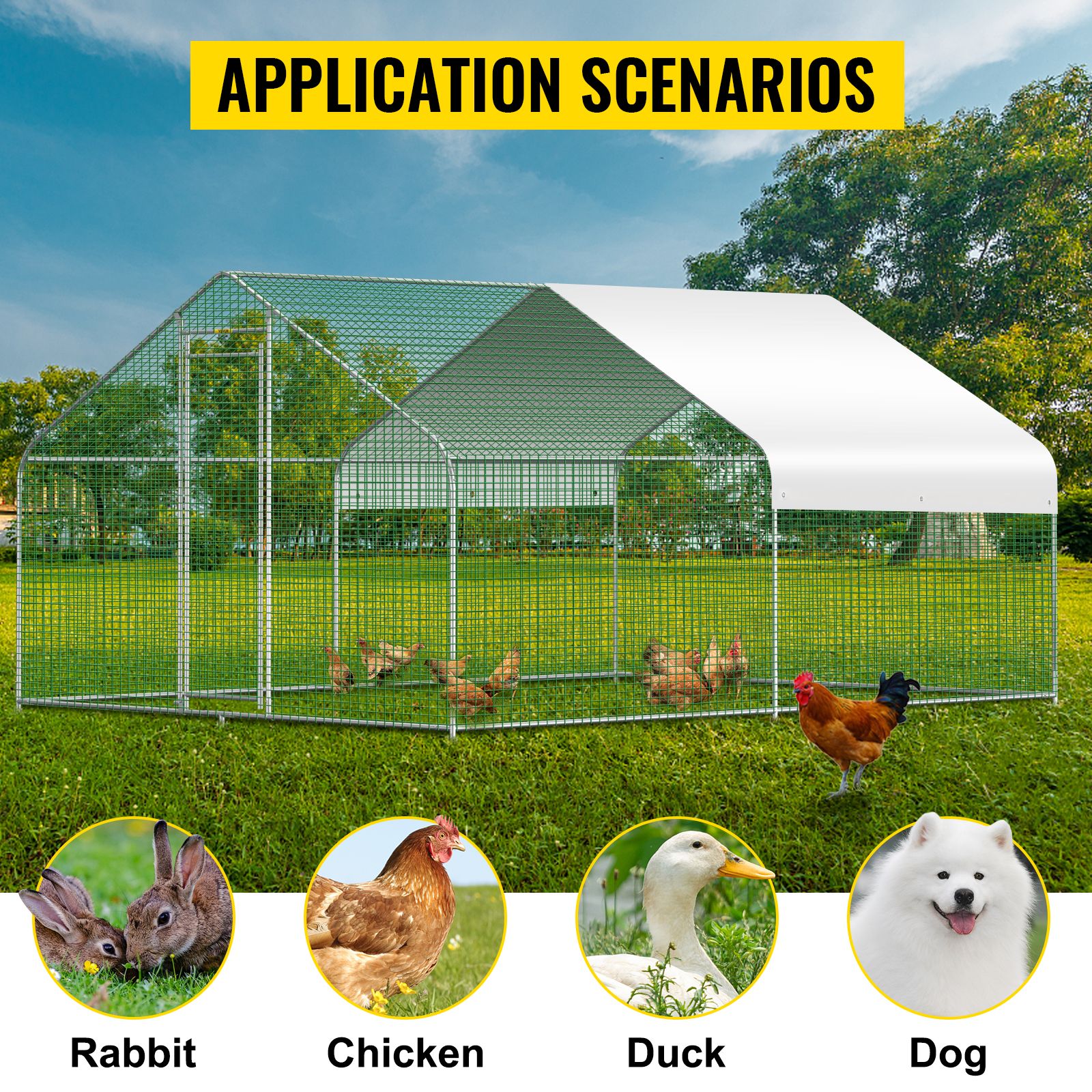  Gallinero de metal grande, resistente al aire libre, jaula para  aves de corral, gallinero para patio con cubierta impermeable y resistente  al sol para aves de corral, pollo, pato, conejo, uso