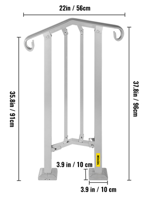 VEVOR Outdoor Stair Railing, Alloy Metal Hand Railing, Fit 1 or 2 Steps Flexible Transitional Handrail, Outdoor Stair Rail W/ Installation Kit, Step Handrail for Concrete or Wooden Stairs, Silver