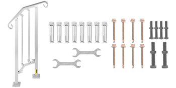 VEVOR Outdoor Stair Railing, Alloy Metal Hand Railing, Fit 1 or 2 Steps Flexible Transitional Handrail, Outdoor Stair Rail W/ Installation Kit, Step Handrail for Concrete or Wooden Stairs, Silver