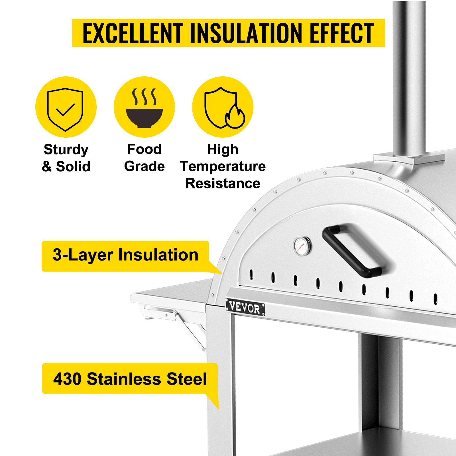 VEVOR 46" Wood Fired Artisan Pizza Oven, 3Layer Stainless Steel Pizza