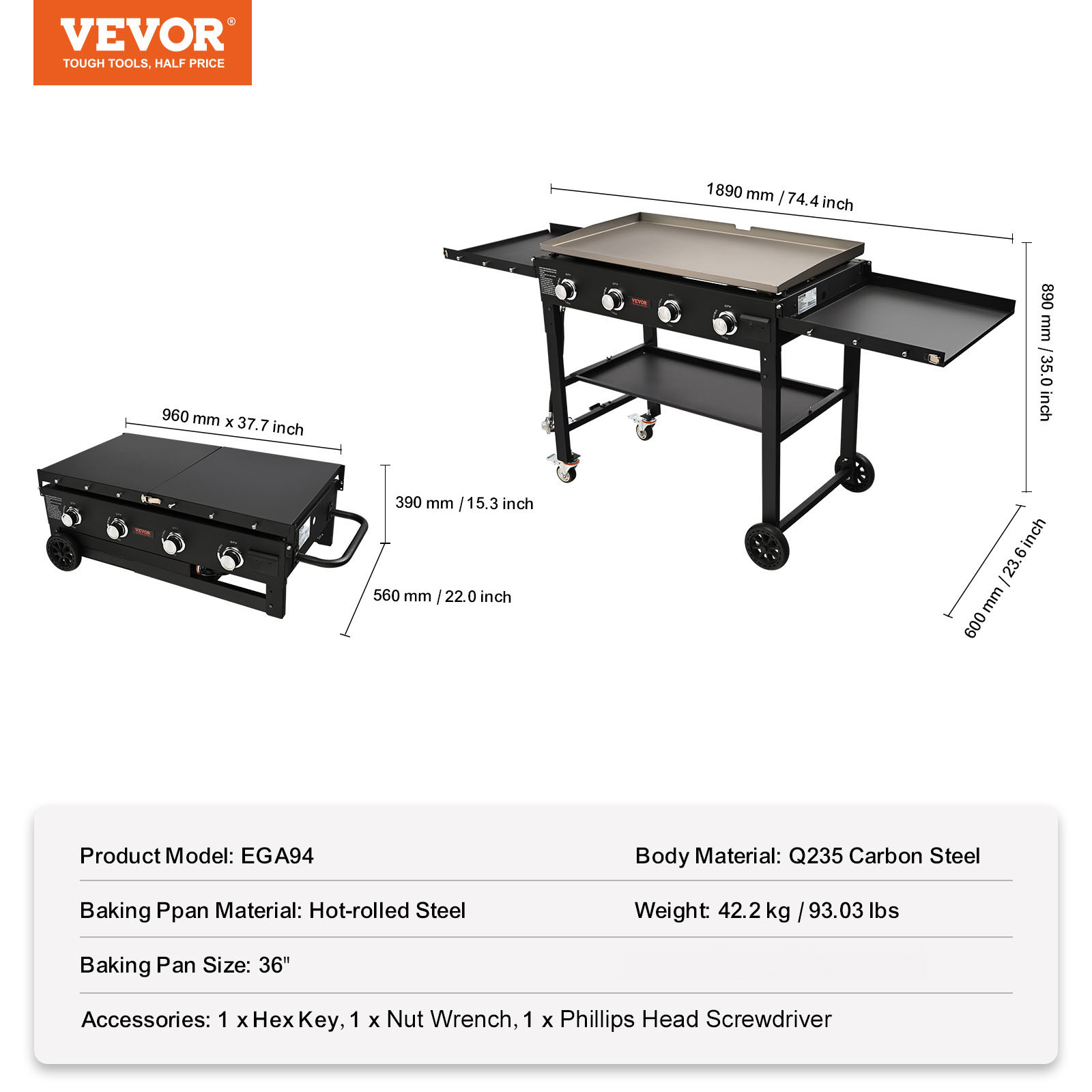 VEVOR 17/22/36"Outdoor Countertop Propane Gas Griddle Flat Top Grill 1-4 Burners