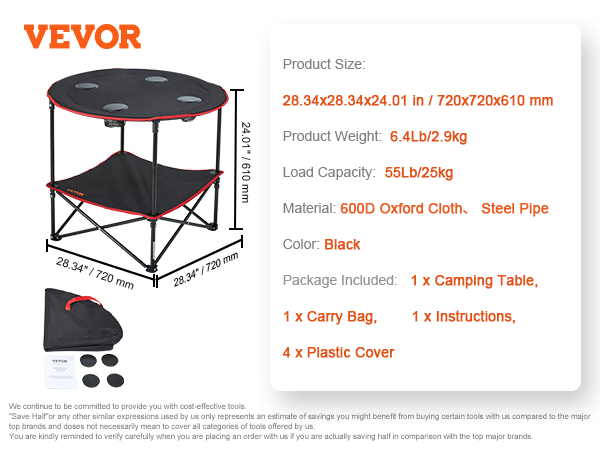 thumbnail image 2 of Folding Camping Table With 2 Cup Holders - Portable 600D Oxford Fabric Picnic Table For Outdoor Use 2 of 9