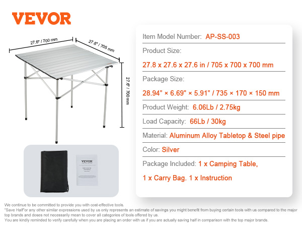 VEVOR Mesa plegable para acampar, mesas auxiliares portátiles para  exteriores de altura ajustable, mesa plegable liviana, mesa de trabajo