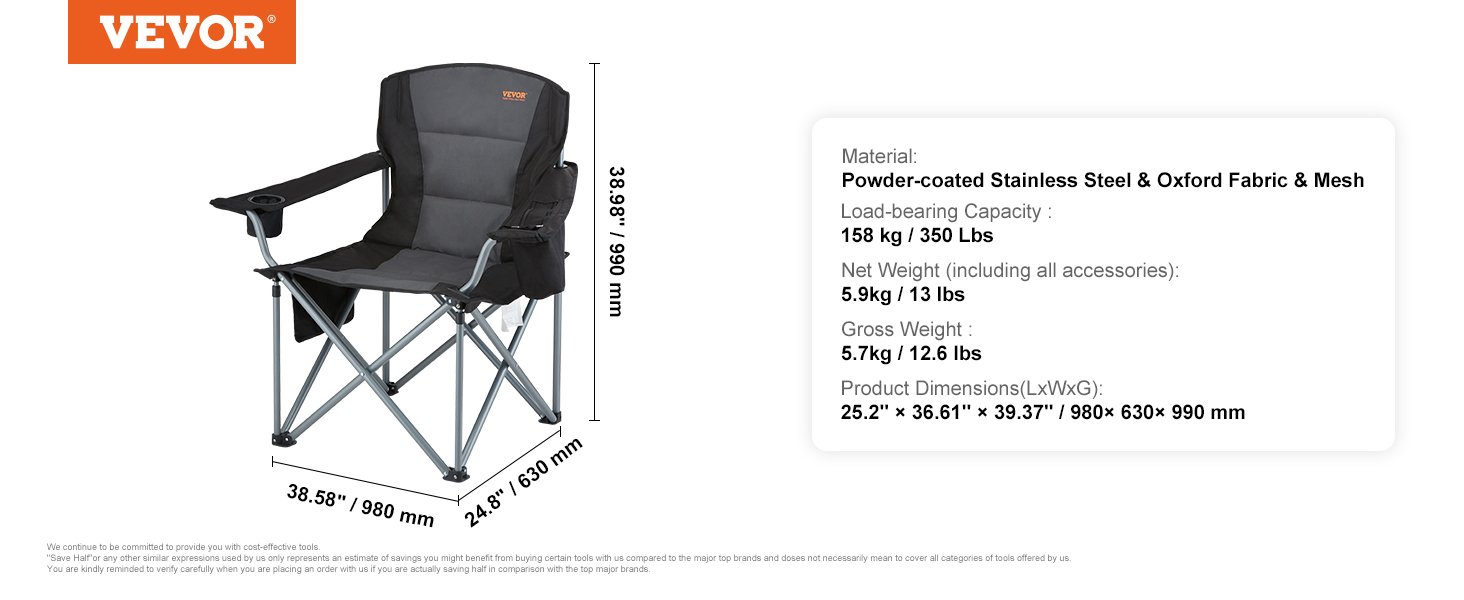 VEVOR összecsukható szék pohártartóval és karfával, 158 kg teherbírás, horgászszék, összecsukható horgászszék, összecsukható szék, fekete, hordtáskával, kempingszék, kültéri rendezői szék, hordozható