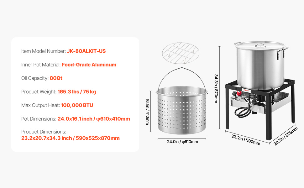 80 Qt Seafood Boiling Kit with Strainer Outdoor Crab Crawfish Cooking ...